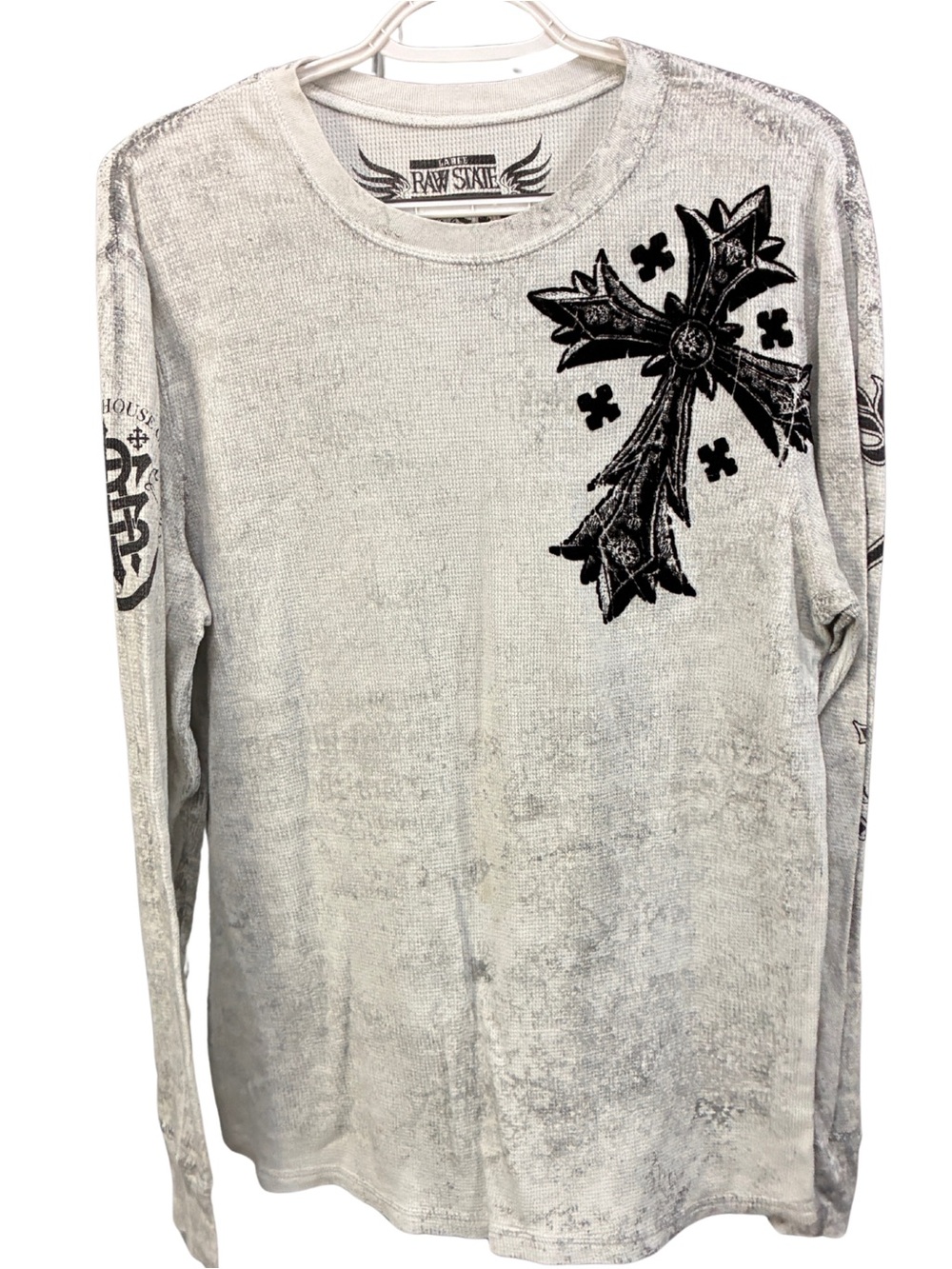 Raw State Men's Long Sleeve Cross Graphic Tee - Light Gray